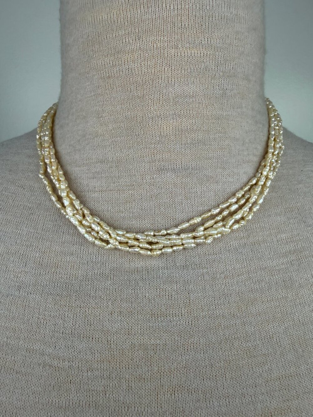 Vintage 14K Yellow Gold JCM Jacmel Multi-Strand Freshwater Rice Pearl Necklace (